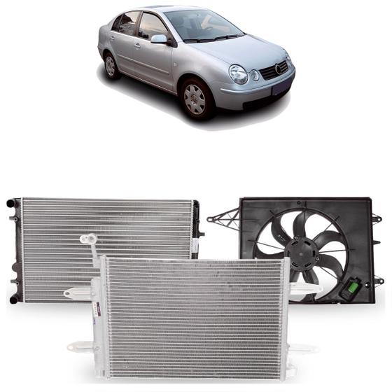 Imagem de Kit Colisão Polo Sedan 1.6 Gasolina Manual 2002 A 2006 Radiador Condensador e Eletroventilador
