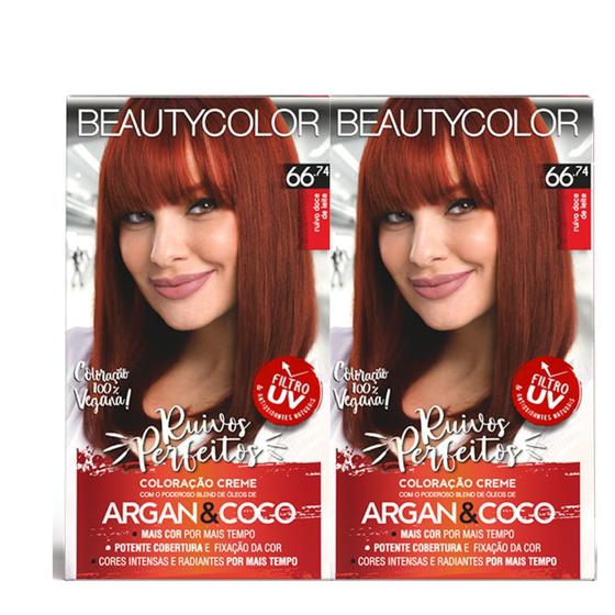 Imagem de Kit Coloração Beauty Color 66.74 Ruivo Doce de Leite 02 Unidades