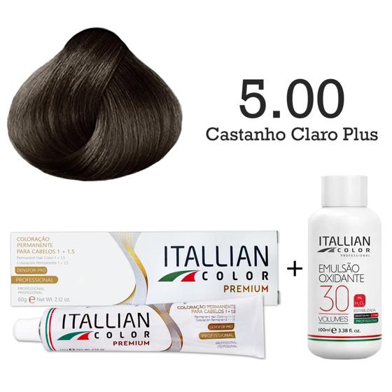 Imagem de Kit Coloração Itallian Color 5.00 Castanho Claro Plus + Oxi 30