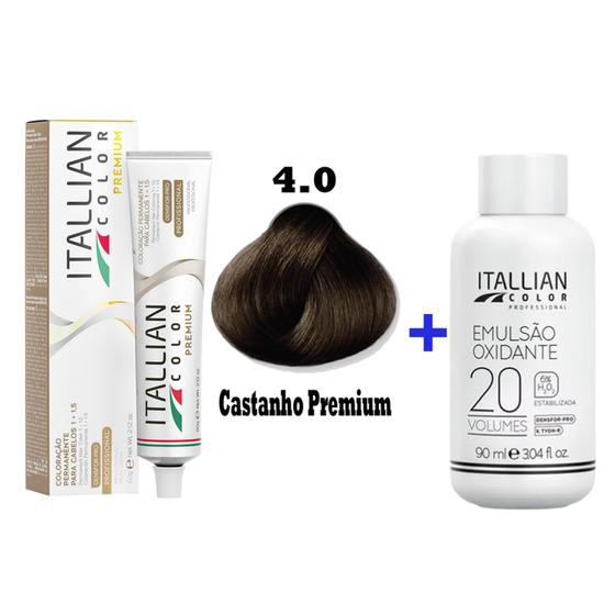 Imagem de Kit Coloração Itallian Premium 60g Castanho 4.0 + Emulsão Oxi 20vol.x 90ml.