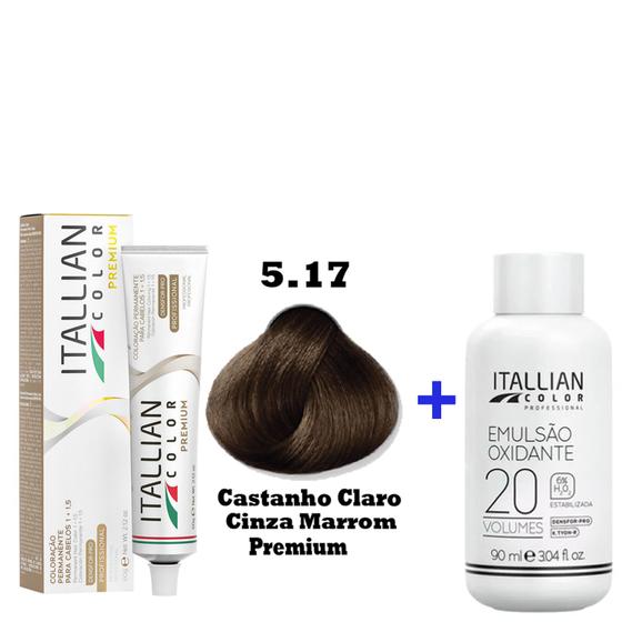 Imagem de Kit Coloração Itallian Premium 60g Castanho Claro Cinza Marron 5.17+ Emulsão Oxi 20vol.x 90ml.