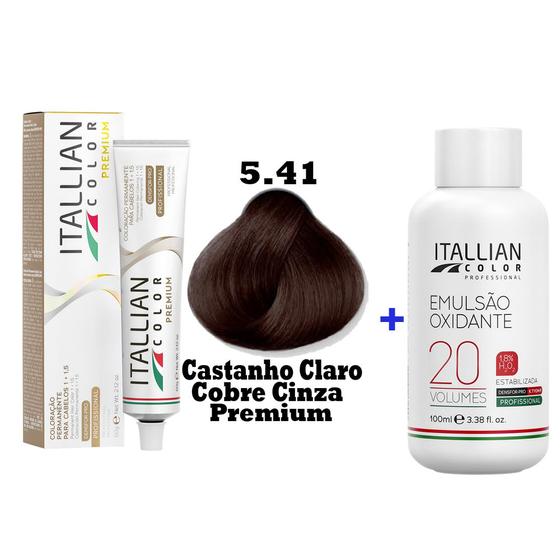 Imagem de Kit Coloração Itallian Premium 60g Castanho Claro Cobre Cinza 5.41+ Emulssão  Oxi 20vol.x100ml.