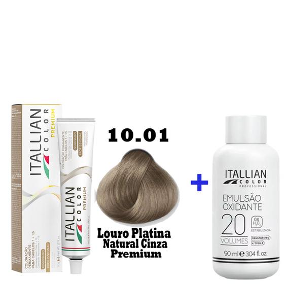 Imagem de Kit Coloração Itallian Premium 60g Louro Platina Natural Cinza 10.01 + Emulsão Oxi 20vol.x 90ml.