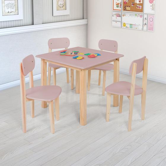 Imagem de Kit colore mesa com 4 cadeiras infantil base madeira maciça