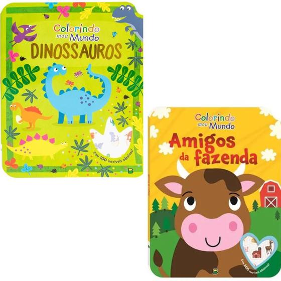 Imagem de Kit Colorindo meu mundo: Dinossauros + Amigos da Fazenda SBN Crianças Filhos Infantil Desenho História Brincar Pintar