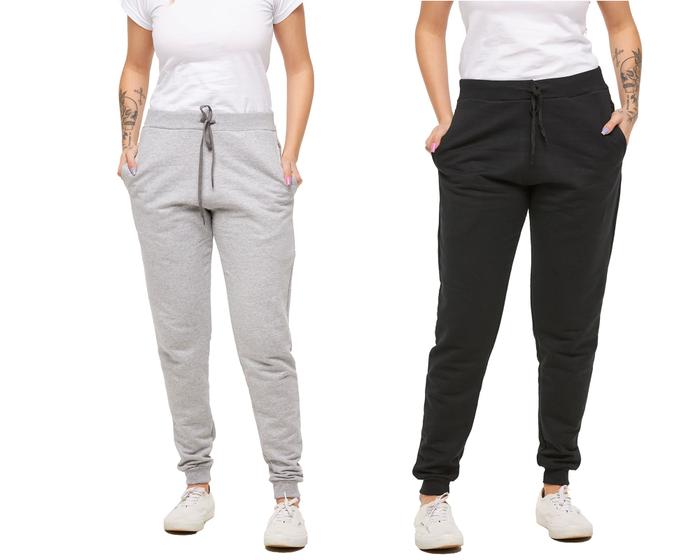 Imagem de Kit com 02 calças moletom plus size feminina jogger slim fit básica lisa