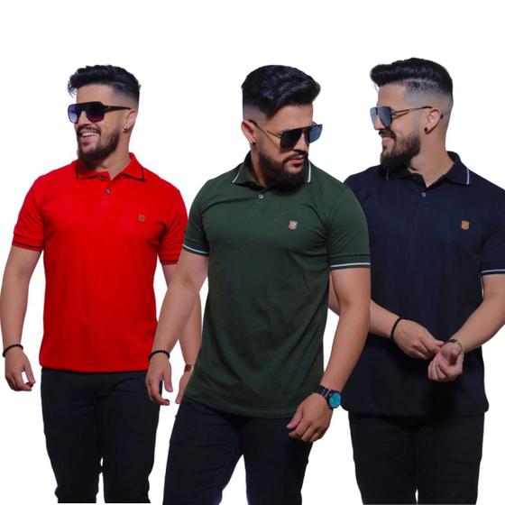 Imagem de Kit com 02 Camisetas Polo Masculina Básica 100% Algodão