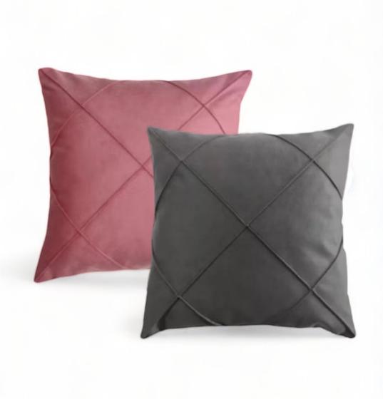 Imagem de Kit Com 02 Capas de Almofadas Decorativas em Suede Drapeada 45x45cm Sala Quarto Sofá