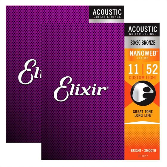 Imagem de Kit Com 02 Encordoamentos Cordas Para Violão Aço Elixir 011