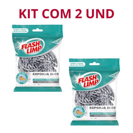 Imagem de Kit com 02 Esponja Limpeza Pesada Inox Flash Limp