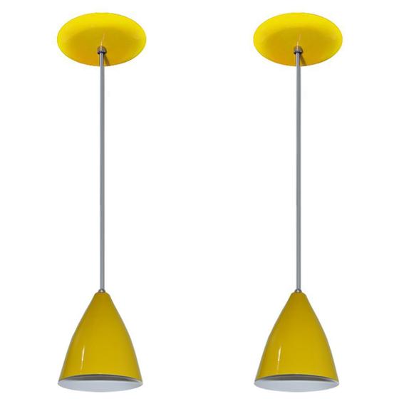 Kit Com 02 Lustres Pendentes De Aluminio - 17cm x 13cm - Amarelo Menor preço em Kit Com 02 Lustres Pendentes De Aluminio - 17cm x 13cm - Amarelo