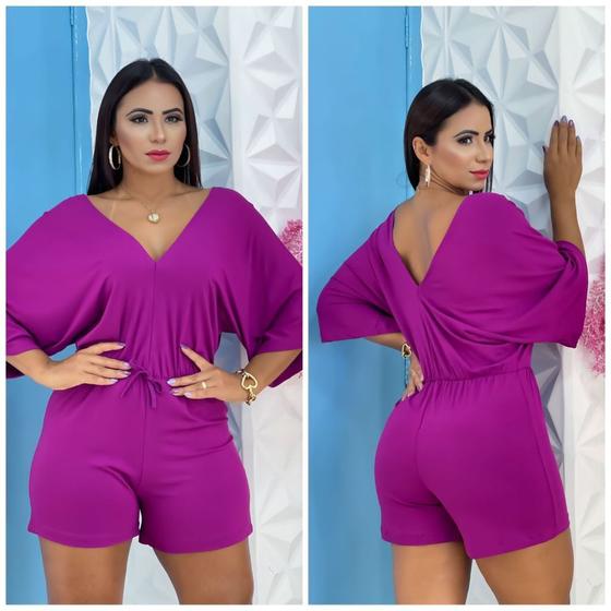 Imagem de Kit com 02 Macaquinhos Casual Curto Liso Malha Fria Manga Flare Ajuste na Cintura Gola V Feminino Verão Romântico