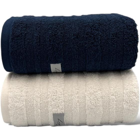Imagem de Kit Com 02 Toalha de Banho Grande e Grossa - Loft - Azul/Branca - 72x140cm - (Volume extra) LMpeter