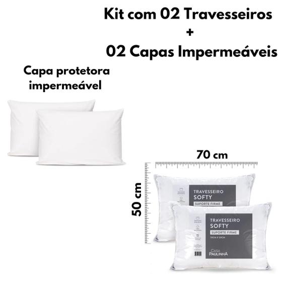 Imagem de Kit com 02 Travesseiro Apoio Firme Alto e Confortável Com Capa Impermeável tamanho 70x50 