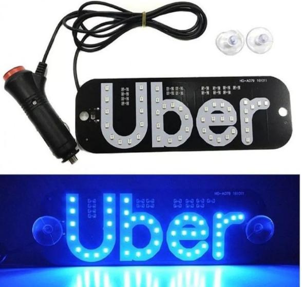 Imagem de Kit com 02 Unidades Placa Painel Luminoso 12v Led Uber 2 Ventosas e Plugue Liga / Desliga