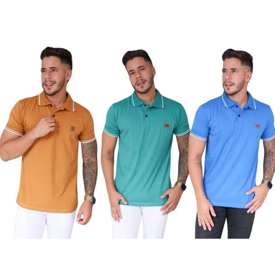 Imagem de Kit com 03 Blusas Polo Masculina com Punho 100% Algodão