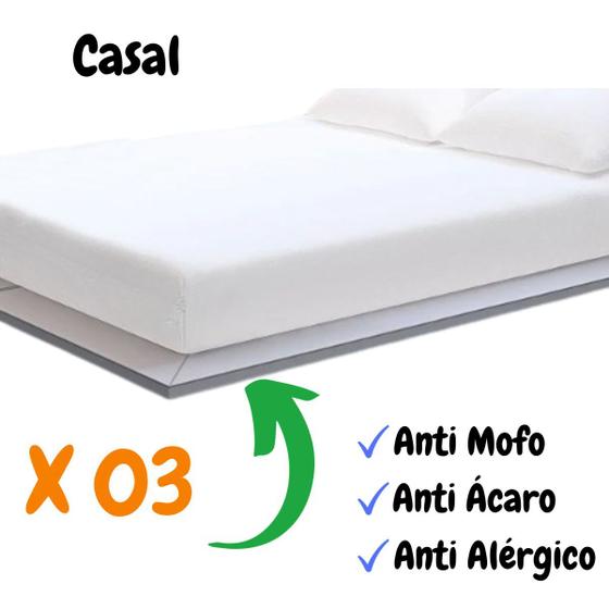 Imagem de Kit com 03 Capa Protetora Colchão de Casal Anti Alérgico