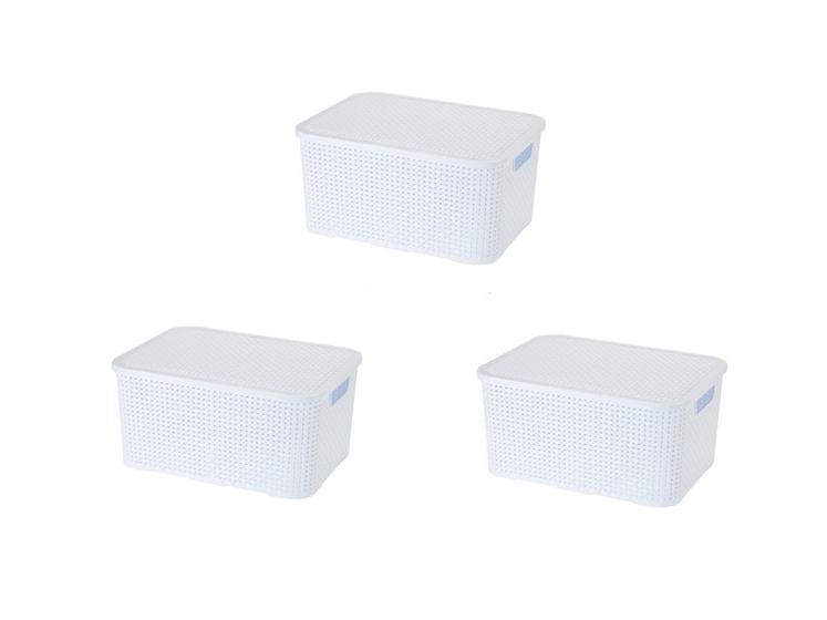 Imagem de Kit Com 03 Cestos Organizadores Rattan M Com Tampa 3,5 Lts