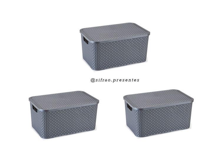 Imagem de Kit Com 03 Cestos Organizadores Rattan M Com Tampa 7 Lts