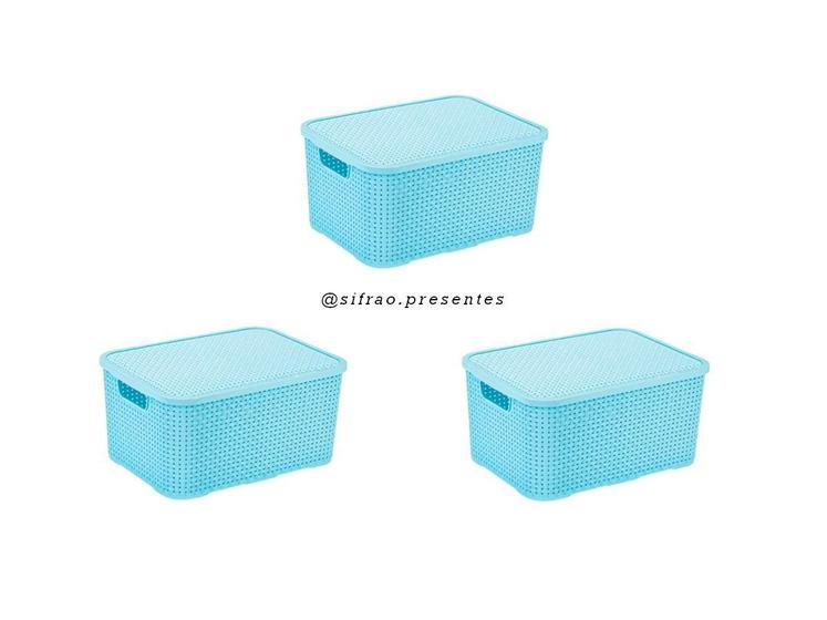 Imagem de Kit Com 03 Cestos Organizadores Rattan M Com Tampa 7 Lts
