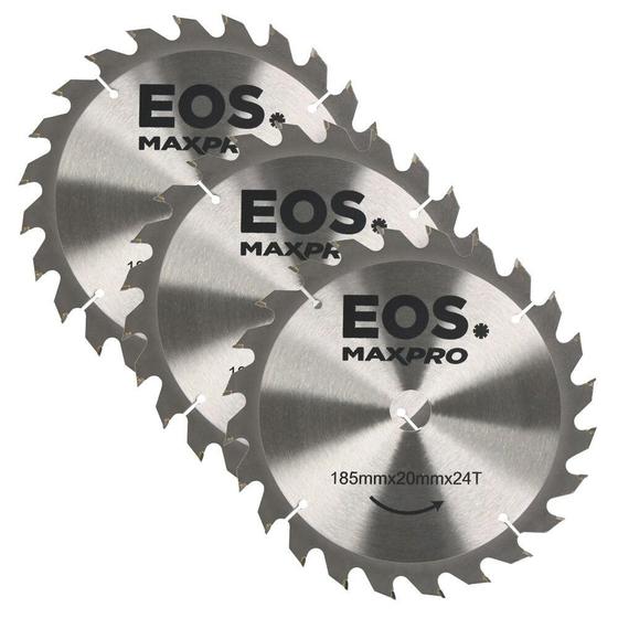 Imagem de Kit com 03 Disco de Serra Circular de Madeira TCT 185mm EOS 185mmx20mmx24T