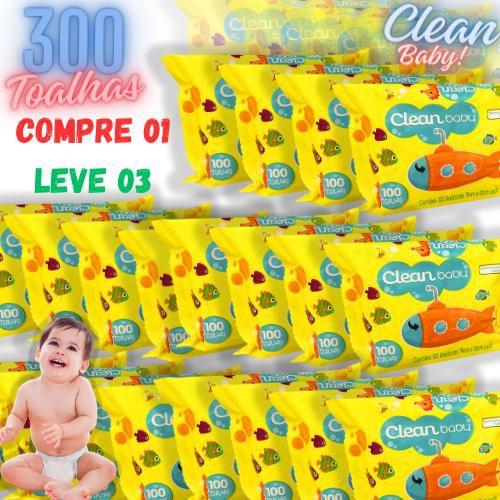 Imagem de Kit com 03 Lenços/Toalhas Umedecidas Clean Baby/300 Unidades Extrato de Camomila