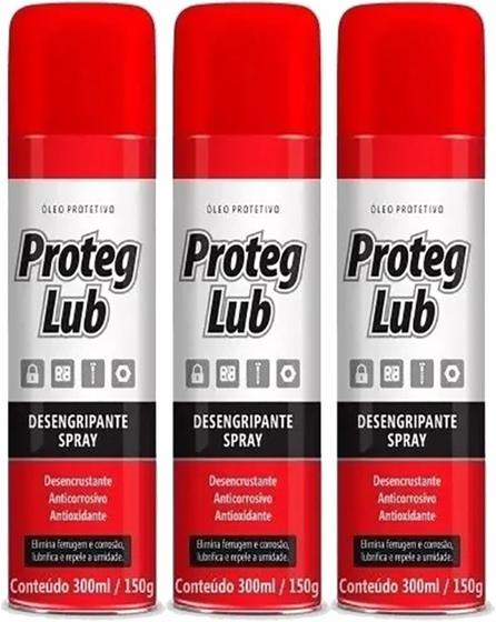 Kit com 03 Lubrificante Desengripante Spray 300ml Proteg Lub Menor preço em Kit com 03 Lubrificante Desengripante Spray 300ml Proteg Lub