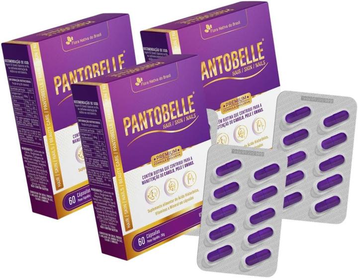 Imagem de Kit Com 03 - Pantobelle (Cabelo e Unhas) 500mg 60 Cápsulas Flora Nativa