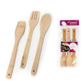 Imagem de Kit Com 03 Talheres De Bambu Para Cozinha Super Útil - KCB-09