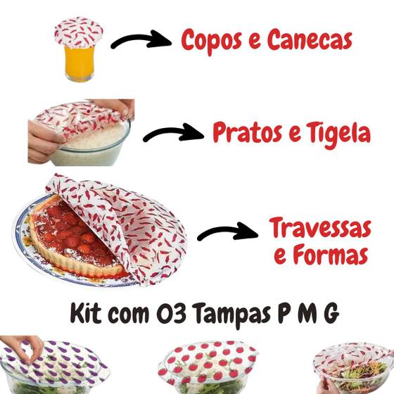 Imagem de Kit com 03 Tampas para Proteger Alimentos ou Bebidas