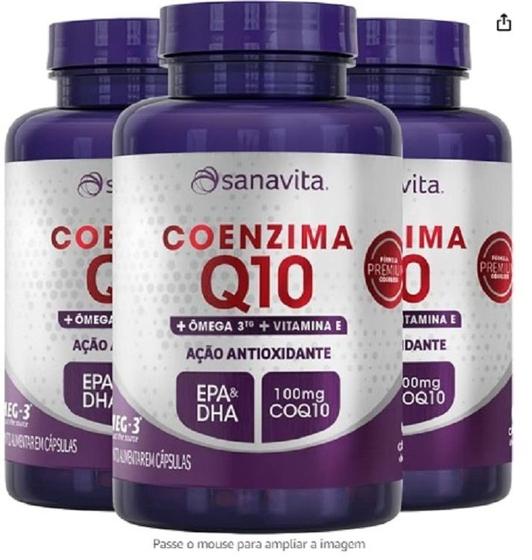 Imagem de Kit com 03 unidades de Coenzima Q10+Omega 3 + Vitamina E com 60 Cápsulas-Sanavita