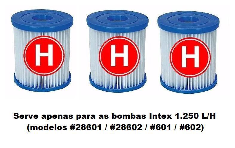 Imagem de Kit com 03 unidades do Cartucho H Refil Filtro para Bomba Filtrante Intex 1250 LH