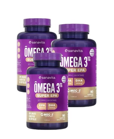 Imagem de Kit com 03 unidades Super EPA Omega 3 TG (Selo MEG-3) EPA de 990 mg + DHA de 660 mg Odorless com 90 cápsulas-Sanavita