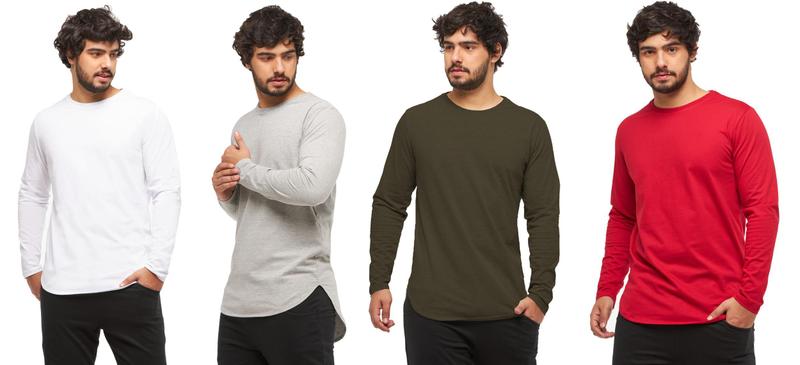 Imagem de Kit com 04 camisetas longline manga comprida oversized masculina