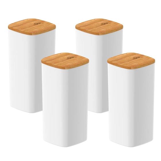 Imagem de Kit Com 04 Potes Herméticos Tempero 340ml Com Tampa De Bambu