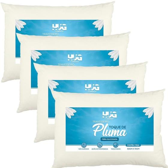Imagem de Kit Com 04 Travesseiros Toque Pluma Hug 70x50 Médio Macio