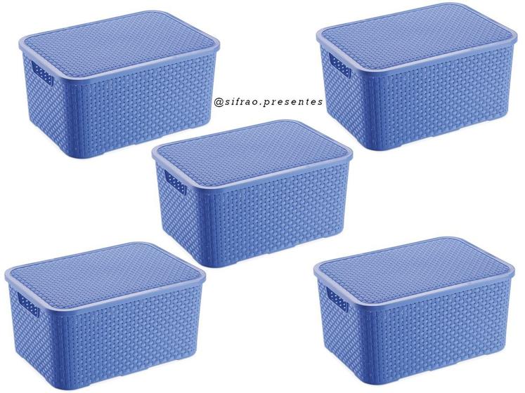 Imagem de Kit Com 05 Cestos Organizadores Rattan M Com Tampa 7 Lts