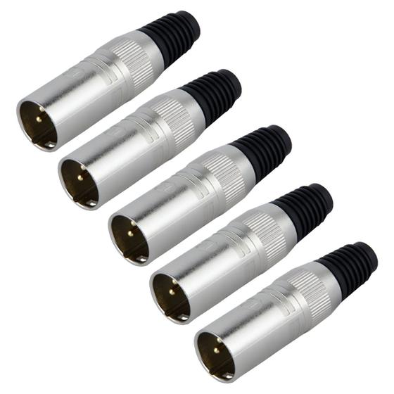 Imagem de Kit Com 05 Conector Macho XLR Canon Com Pino Banhado A Ouro