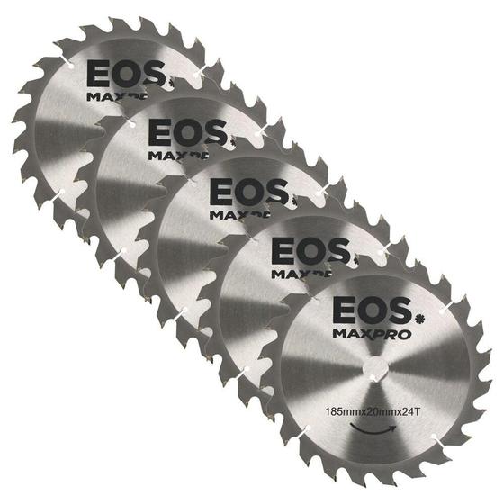Imagem de Kit com 05 Discos de Serra Circular de Madeira TCT 185mm EOS 185mmx20mmx24T