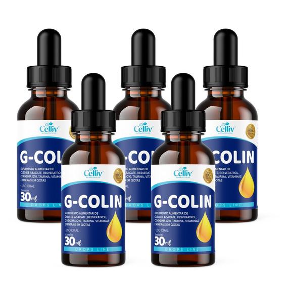 Imagem de Kit Com 05 - G-Colin (Óleo de Abacate + Resveratrol + Coenzima Q10 + Taurina) 30ml Celliv