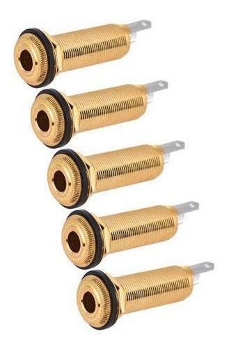 Imagem de Kit Com 05 Jack P10 Stéreo Cilindrico Guitarra Dourado