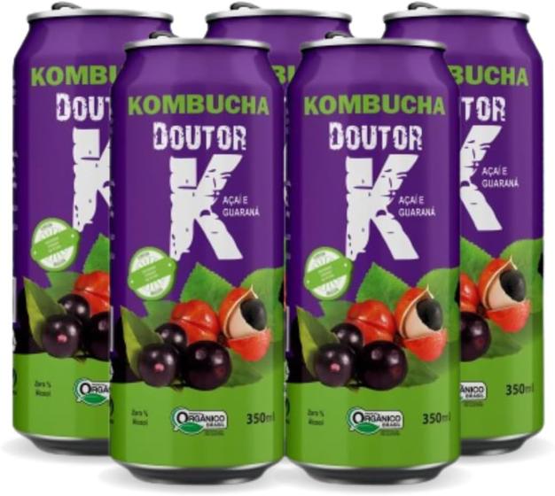 Imagem de Kit Com 05 - Kombucha Orgânica Sabor Açaí e Guaraná 350ml DRK