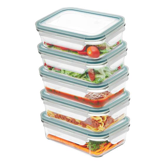 Imagem de Kit Com 05 Potes Herméticos de Vidro Marmitas Fitness Vasilhas Com Tampa Microondas Freezer 370ml