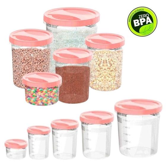Imagem de Kit Com 05 Potes Rosa Porta Mantimentos Atóxicos Sem Bpa