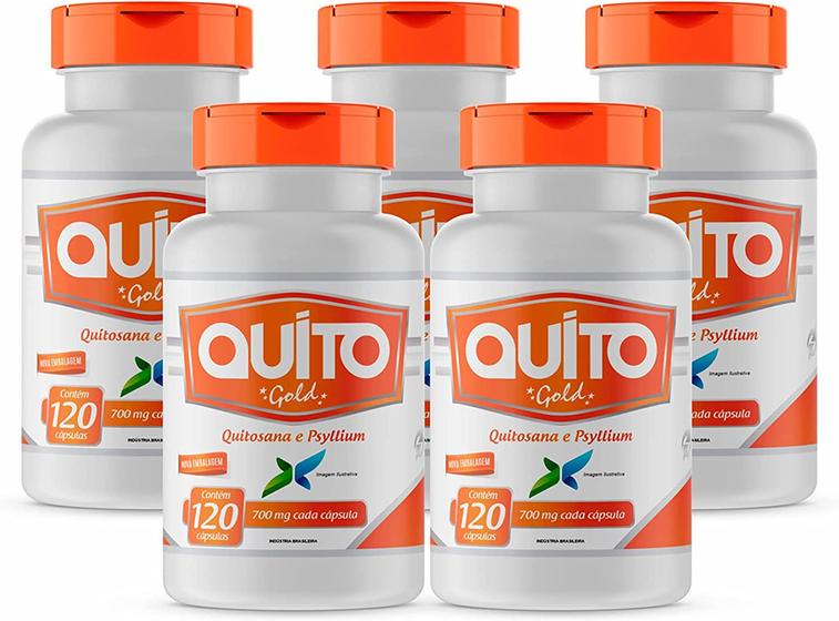 Imagem de Kit Com 05 Quito Gold - Quitosana Com Psyllium 120 Cápsulas de 700mg Promel