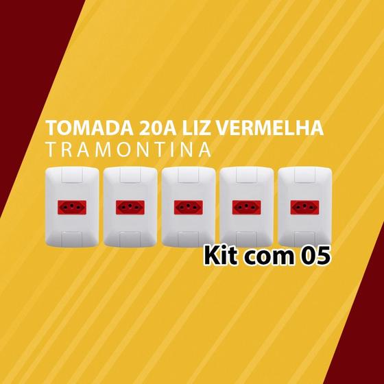 Imagem de Kit com 05 tomada 20a liz vermelha tramontina