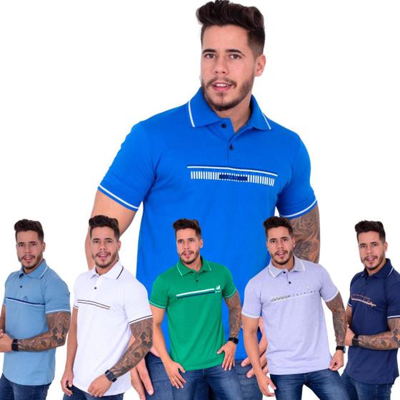 Imagem de Kit com 06 Camisetas Gola Polo Masculina Casual Básica Estampadas 100% Algodão