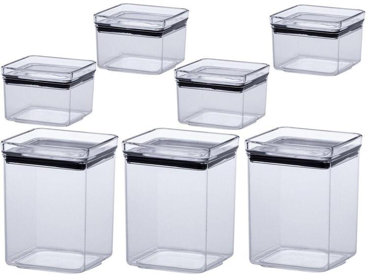 Imagem de Kit com 07 Potes para Mantimentos Herméticos Empilháveis Quadrados
