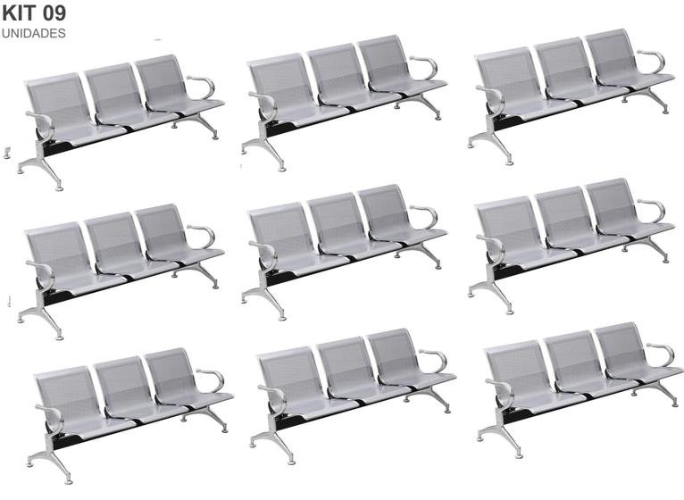 Imagem de Kit com 09 Cadeiras Longarina Aeroporto Cromada 3 Lugares