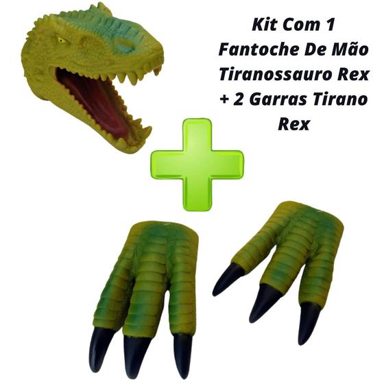 Imagem de Kit Com 1 Fantoche De Mão Tiranossauro Rex + 2 Garras Tirano Rex Adijomar